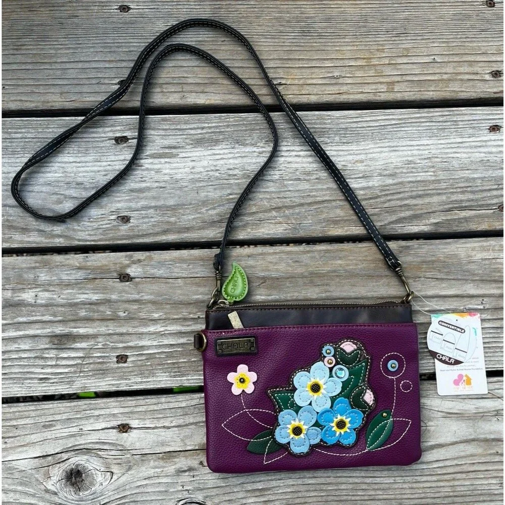 NWT! Chala Vegan Mini Convertible Crossbody Clutch Purse Forget Me Not - Purple